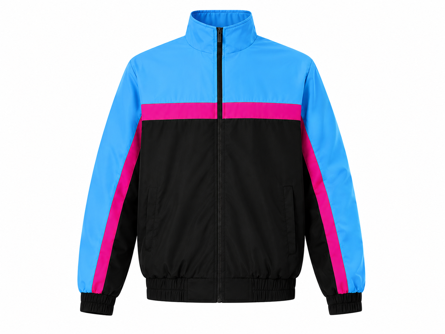 Colorblock Retro Track Jacket – Blue, Black & Pink