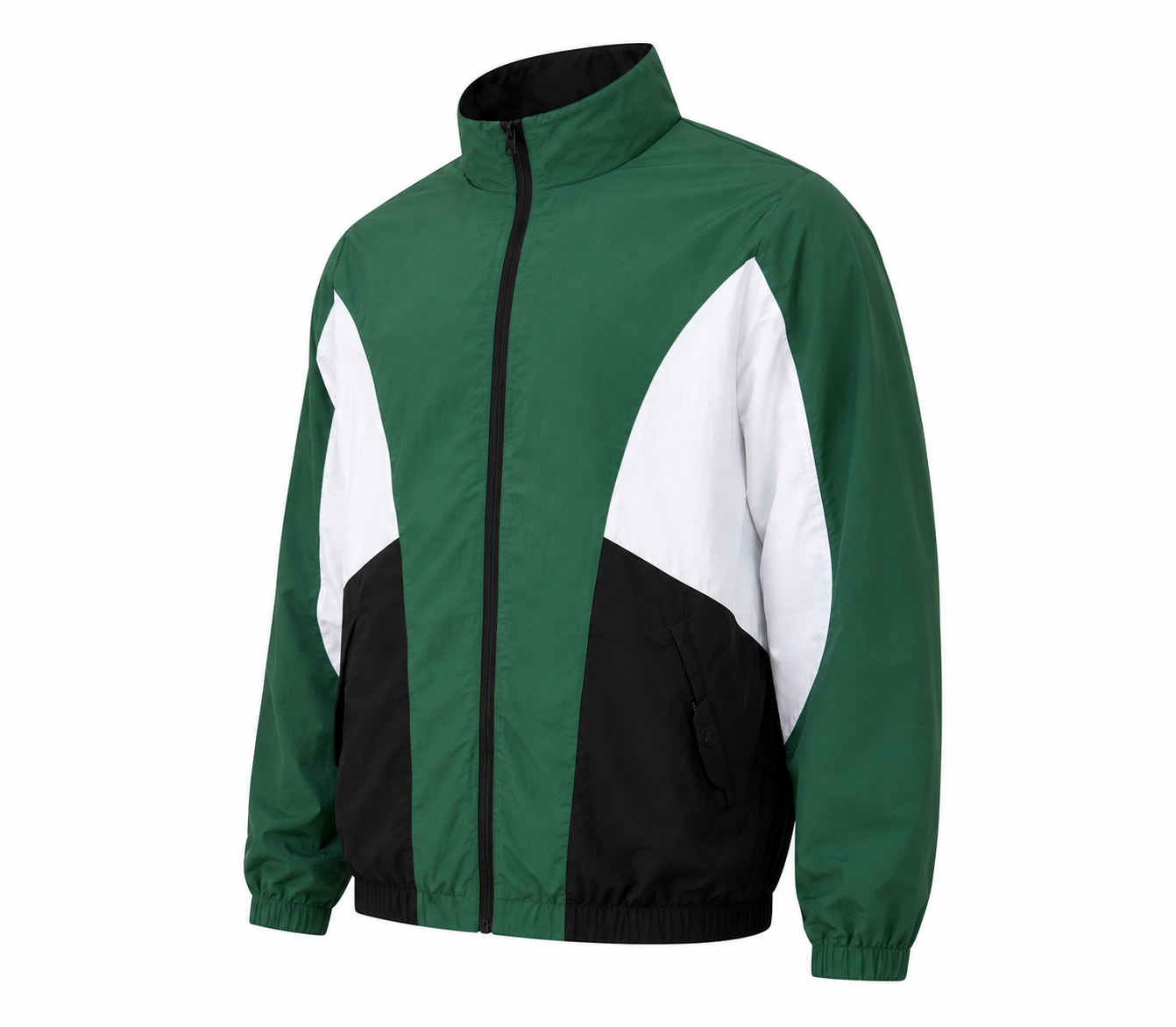 Retro Colorblock Track Jacket – Green, White & Black - Image 3