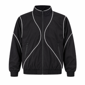 Contrast Piping Track Jacket – Black