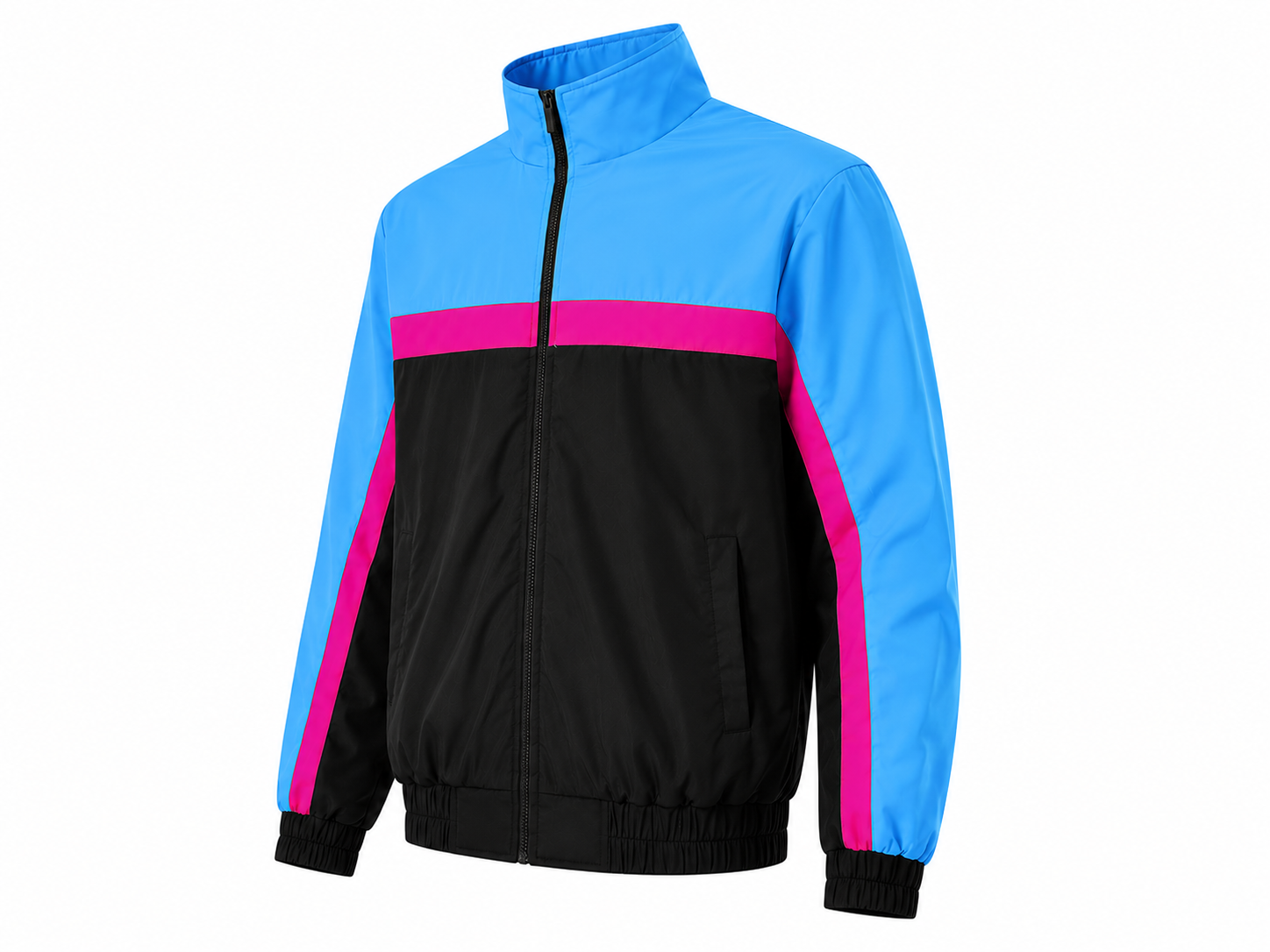 Colorblock Retro Track Jacket – Blue, Black & Pink - Image 3