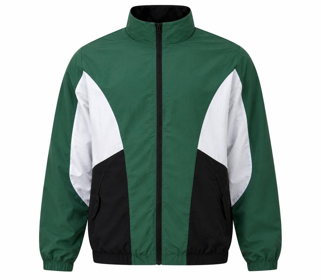 Retro Colorblock Track Jacket – Green, White & Black